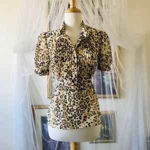 Sheer Cheetah print short sleeve blouse